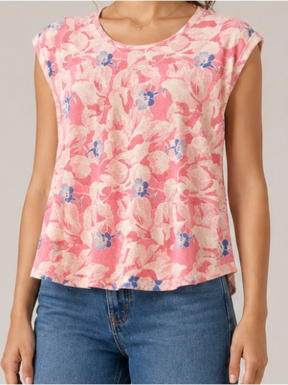 Ted Baker Kashaa Pink Floral Shoulder Pad Linen Blend Blouse Large